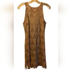 Brown Crochet Fringe Tank Dress